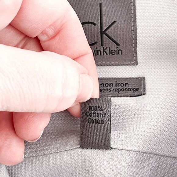 Calvin Klein Mens Dress Shirt Button Down Slim Fit Long Sleeve Gray Size 17.5 - Picture 5 of 8